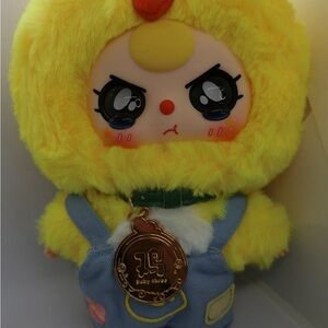 Baby Three Chinese Zodiac with Special Eye Cute Yellow Plush Toy in Blue Outfit